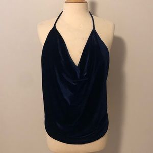 Bardot Halter Top Blue Velvet Size Medium
